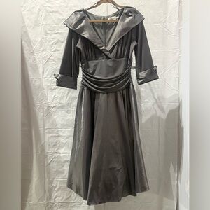 Eliza J Charcoal V-Neck Midi Dress with Draped Waist